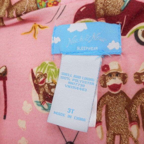 Nick and Nora Toddler Girls Size 3T Pink Sock Monkey Hooded Fleece Robe Belted - Picture 6 of 11